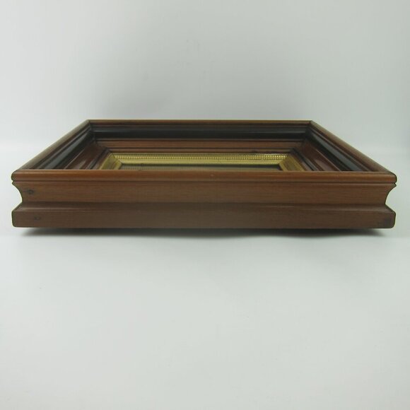 Antique Victorian Deep Picture Frame Walnut Wood Gold Gilt Old Man Praying Print - Picture 10 of 12